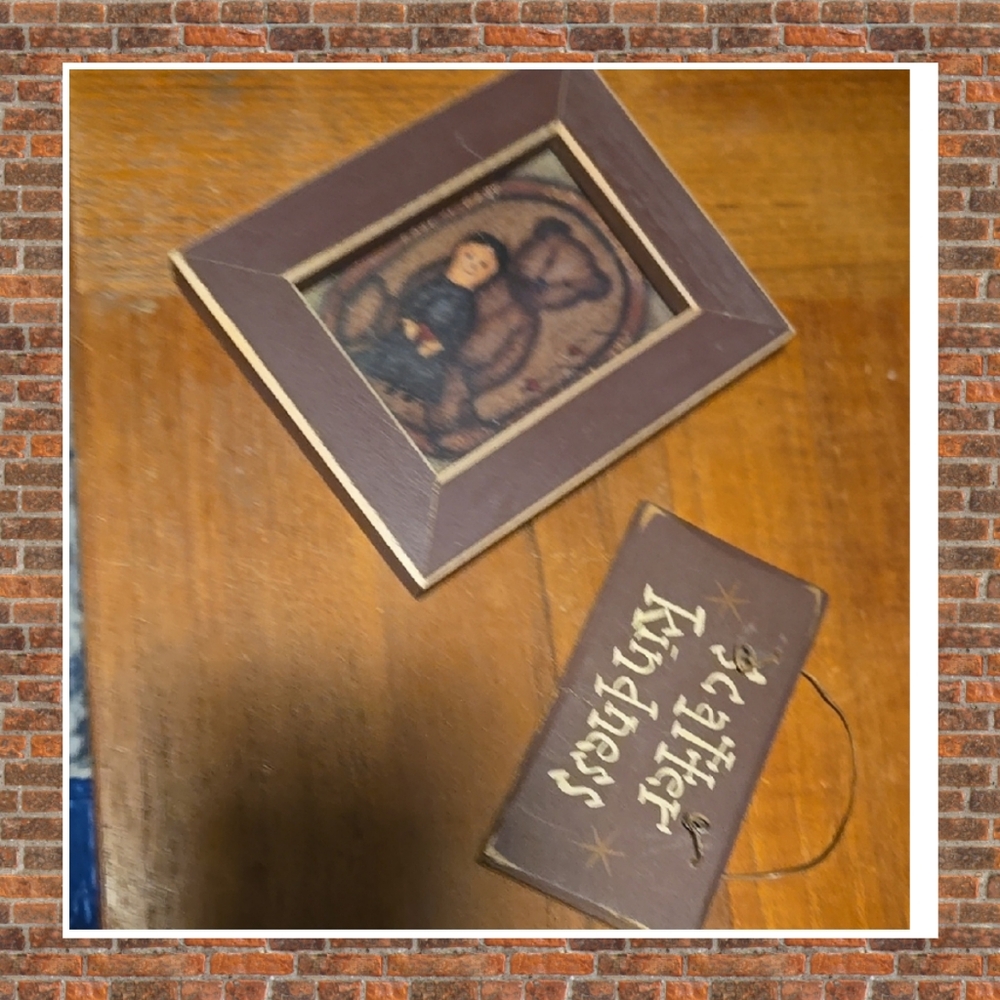 Vintage set of 2 rustic Brown Framed Art Pieces